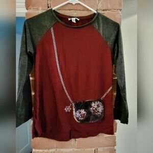 Jessica Simpson girls size L - maroon/gray long sleeve shirt with purse feature